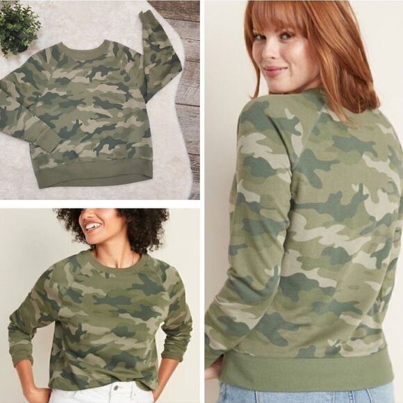 Old Navy Green Camo Vintage Crew-Neck Sweatshirt, Size Small - Picture 1 of 12